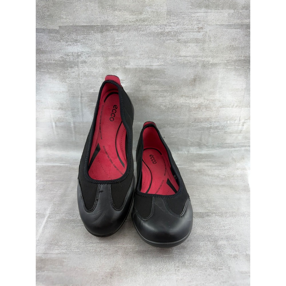 ECCO 230703 Women Black Leather Mesh Ballet Flats Red Comfort Foam Size EU 40